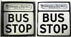 Double sided enamel Bus Sign. ALDERSHOT & DISTRICT Traction Co. BUS STOP. Excellent condition.