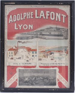 Framed & glazed advertising show card. ADOLPHE LAFONT LYON. Measures 23.0 x 28.25 in.