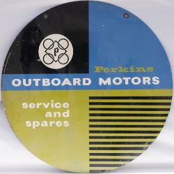 Advertising Sign. PERKINS OUTBOARD MOTORS. Double sided screen printed circler sign in aluminium.