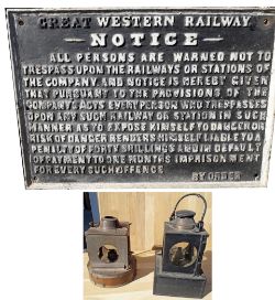 Great Western Railway pre grouping cast iron trespass sign in nice original condition together