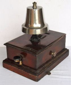 GWR Block Bell fitted with CHURCH bell. complete with both thumb screws in good ex box condition.