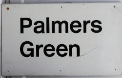 Modern Station Sign. PALMERS GREEN. Measures 32in x 20in.