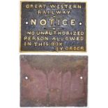 GWR Signal Box Door Notice in totally original condition front and back. Rear illustrated.