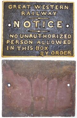 GWR Signal Box Door Notice in totally original condition front and back. Rear illustrated.