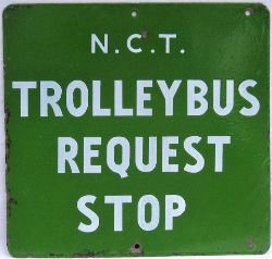 Double sided enamel Bus stop sign. NCT TROLLEY BUS REQUEST STOP. Nottingham City Transport. Measures