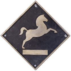 British Rail cast aluminium depot plaque for Westbury depicting the White Horse. Square cast