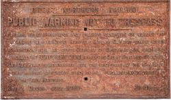 GNR Cast iron notice. PUBLIC WARNING NOT TO TRESPASS. Kings Cross 1896. In original condition devoid