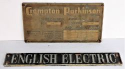 2 x electric plates. ENGLISH ELECTRIC together with CROMPTON PARKINSON motor plate.