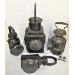 4 x Railway lamps to include BR(W) brake van lamp minus vessel. BR(M) Handlamp. BR Handlamp. LNER GE