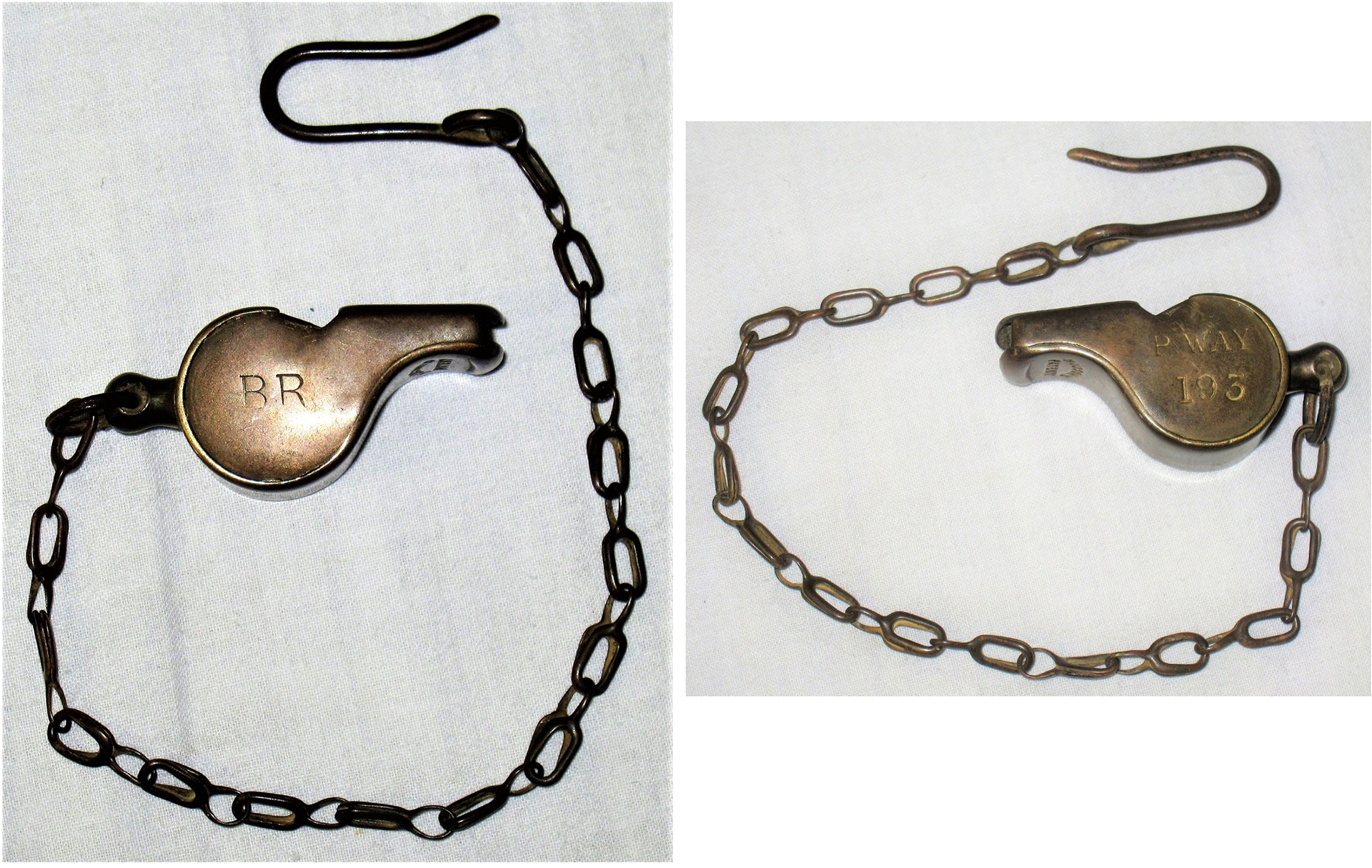 Barry Railway Guards Whistle stamped on side BR P way 193. Complete with chain and button hook.