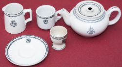 Great Western Railway Black leaf pattern china, Teapot with repair to handle, Egg Cup with repair to