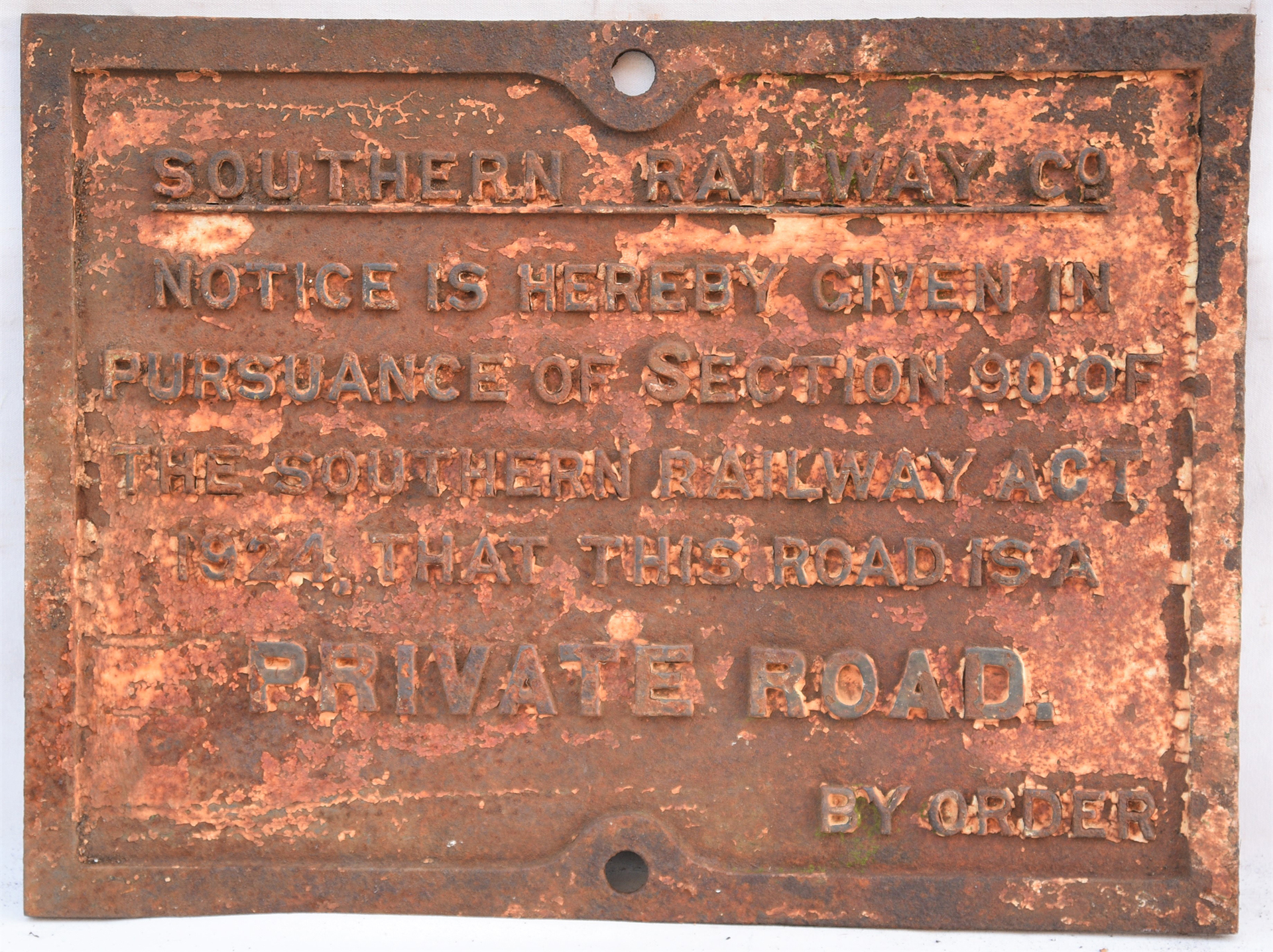 Southern Railway cast iron sign. PRIVATE ROAD. In original condition devoid of paint. Measuring 25in