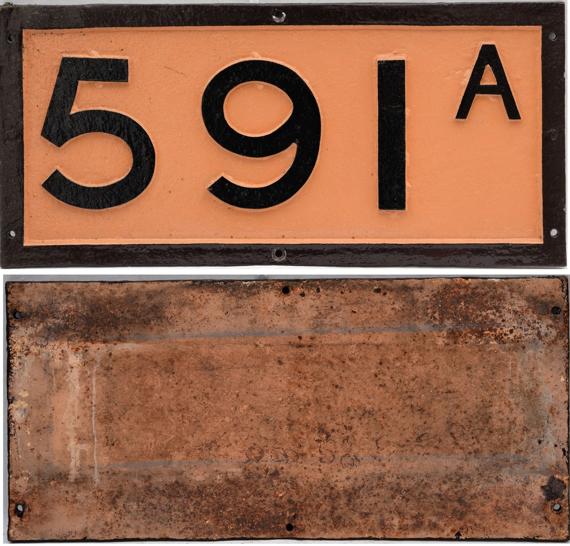 Southern Railway cast iron Bridge Plate 591A. Recovered from NORTH TAWTON STATION. Repainted front