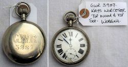 GWR Guards Watch. Shaded engraving on rear GWR 3987 by KAYS of Worcester. Working condition.