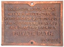 Southern Railway cast iron sign. 1924 PRIVATE PATH. Original condition devoid of paint measuring