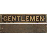 GWR Pre grouping cast iron Door Plate. GENTLEMEN. Good original condition. (Back illustrated).