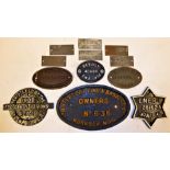 A collection of cast iron and tin Wagon Plates. THE STREETLEY LIME AND BASIC CO LTD No 636. OWNERS