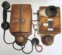 2 x Signal Box Telephones. Twin button and LSWR example with separate ear piece fitted with enamel