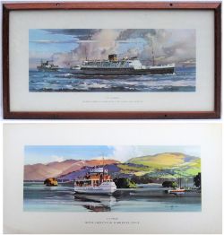 2 x Railway Carriage prints. Framed and glazed M.V. CAMBRIA in original frame together with unframed