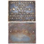 GWR Cast Iron Signal Box door notice. No Unauthorized persons etc in good original condition.