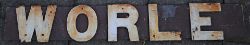 GWR Wooden running in board. Cast iron letters on wood. WORLE. Original recovered condition.