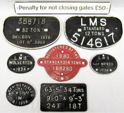 A lot containing cast iron Wagon and registration Plates. D plate 358718 32 T Shildon. D Plate LMS