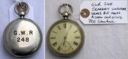 GWR Guards Watch. Key wound engraved GWR 248 on rear. Made by Skarratt of Worcester. Working