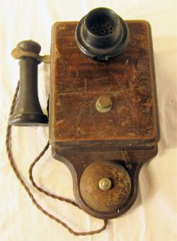 GWR wooden case Signal Box Telephone with separate ear piece and original cord flex. Needs light
