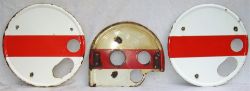 3 x GWR enamel shunt signal discs. Good original condition.