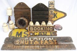 A Sundry Lot containing several miscellaneous items. Broken SHUT THIS GATE sign. Broken GWR