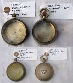 2 x Railway Guards Watch cases. LNWR BIRMINGHAM No 54 an early case together with RM RLY 1905