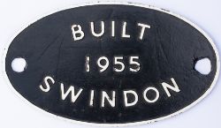 WORKSPLATE BUILT 1955 SWINDON. Ex BR STD 75065 - 77 or 82032 - 44. Oval cast iron with crack to left