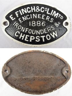 Cast iron makers plate. FINCH & Co ENGINEERS 1886 - CHEPSTOW.