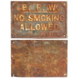 BR(W) Cast Iron Sign. NO SMOKING ALLOWED By Order. Good original condition and rarer than GW