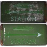 BR(S) station direction sign. BRITISH RAILWAYS STATION with arrow. Screen printed aluminium Green