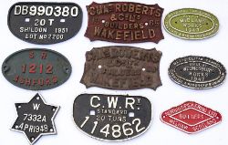 A collection of 9 WAGON PLATES to include GWR, SR, Chas Roberts etc.