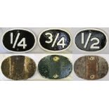 3 London & South Western Railway cast iron Mile markers 1/4 - 1/2 - 3/4 Repainted front only.