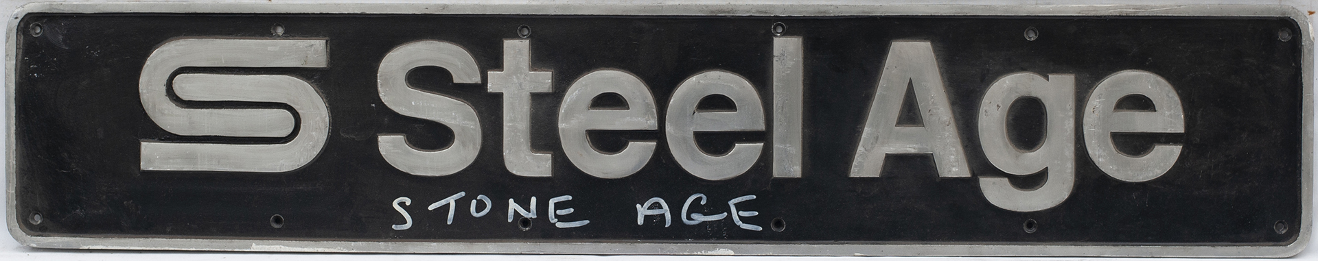 Nameplate STEEL AGE - Uncarried. This name was allocated to a Railfreight Distribution Cardiff based