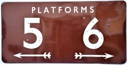 BR(W) fully enamel sign. PLATFORMS 5 & 6 with corresponding arrows. Measures 36in x 18in.