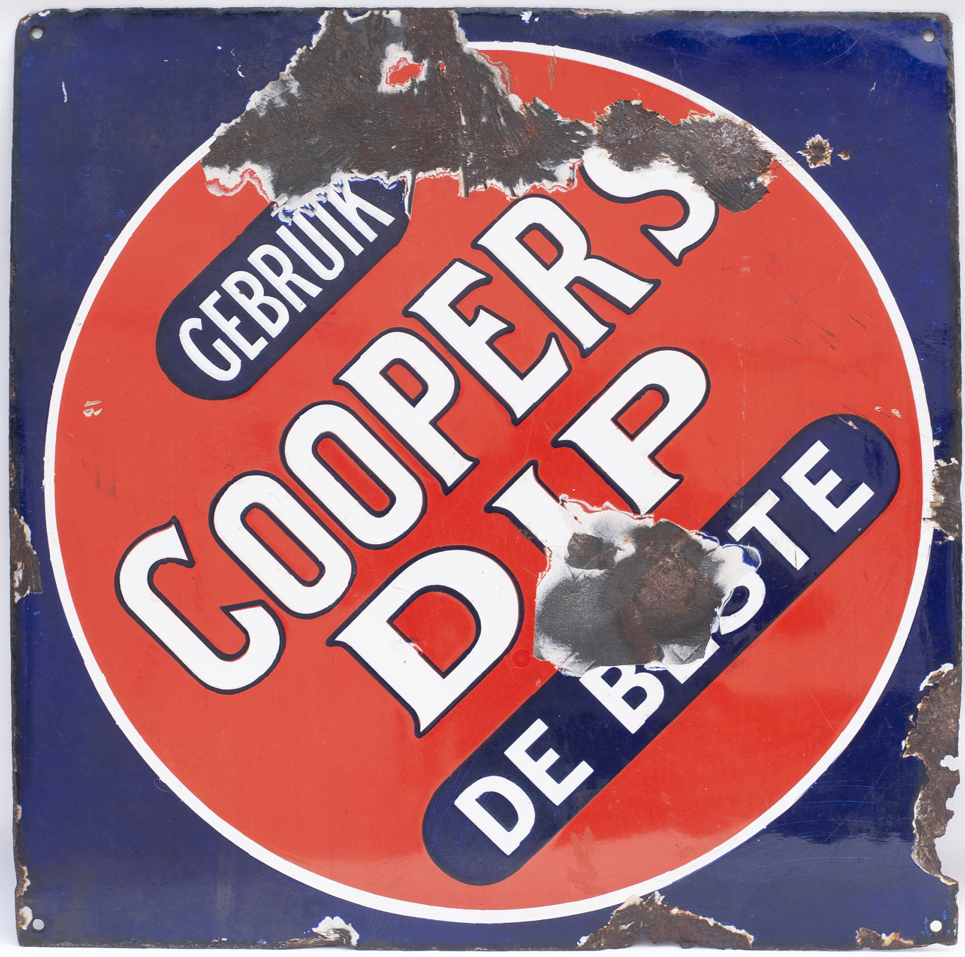 Enamel advertising sign. COOPERS DIP. Some chipping but highly restorable. Measures 20in x 20 in.