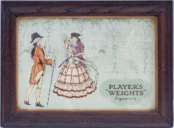 Framed & glazed advertising show card. PLAYERS WEIGHTS in original marked Players glazed frame.