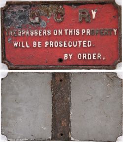 Great Central Railway cast iron notice. TRESPASSERS ON THIS PROPERTY WILL BE PROSECUTED. Original