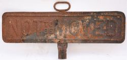 GWR NOT TO BE MOVED bracket sign. Devoid of paint in original recovered condition. Measures 37 in