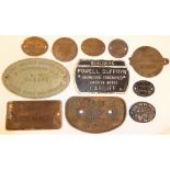 A collection of 11 x cast iron Gen Repaired and Wagon plates to include POWELL DUFFRYN BUILDERS
