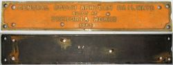 Central South African Railways brass works plate. BUILT AT PRETORIA WORKS 1909. Original condition.