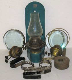 A collection of Lamp Spares to include a stamped SR wall lamp complete with twin burner and glass