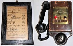 Western Region Two button telephone together with a GWR telephone circuit card in GWR frame. Both