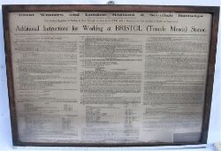 Framed & Glazed GWR & LMS Joint notice ADDITIONAL INSTRUCTIONS FOR WORKING AT BRISTOL (TEMPLE MEADS)