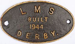 Worksplate LMS BUILT DERBY 1944. Oval cast iron ex 44821. Face restored.