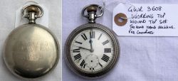 GWR Pre grouping Guards Watch. Shaded engraving on rear GWR 3608. Working but second hand missing.